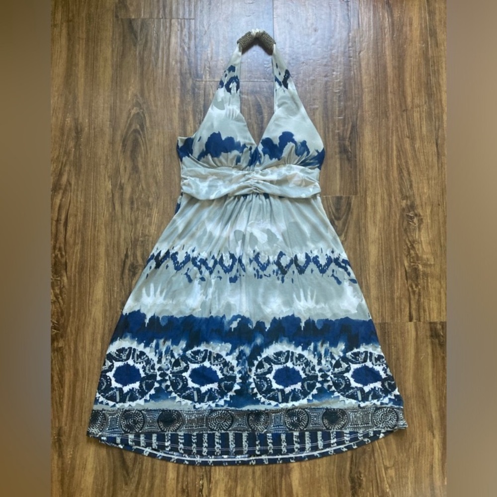 Cristinalove Blue and Cream Halter Dress